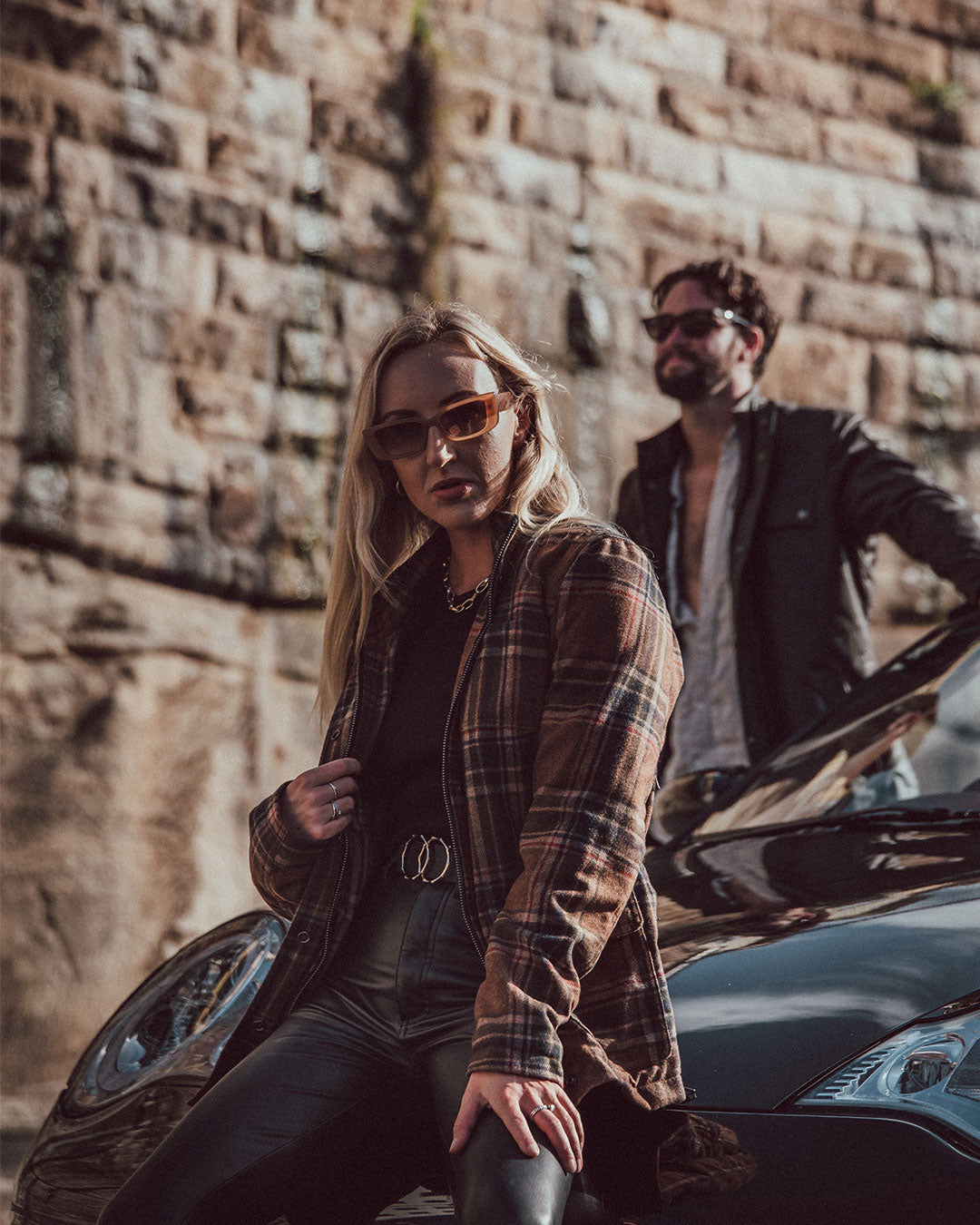 Womens Brown Plaid Motorcycle Jacket